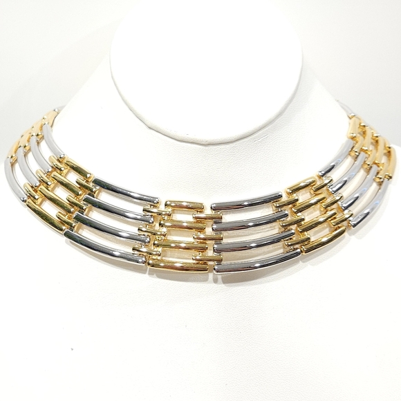 Vintage Givenchy Gold & Silver Two Tone Collar Necklace 14-inch - Picture 4 of 16